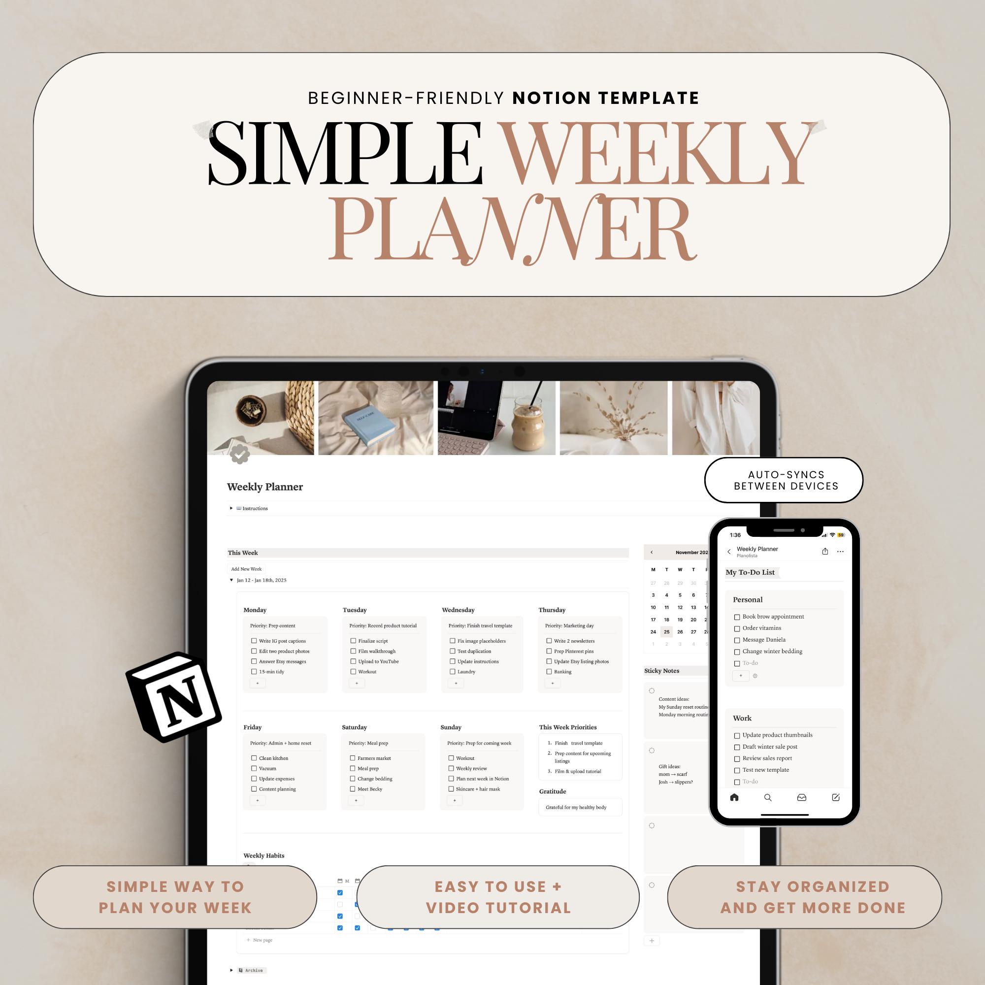 Notion Weekly Planner Daily Weekly Planner Simple to Do List ...