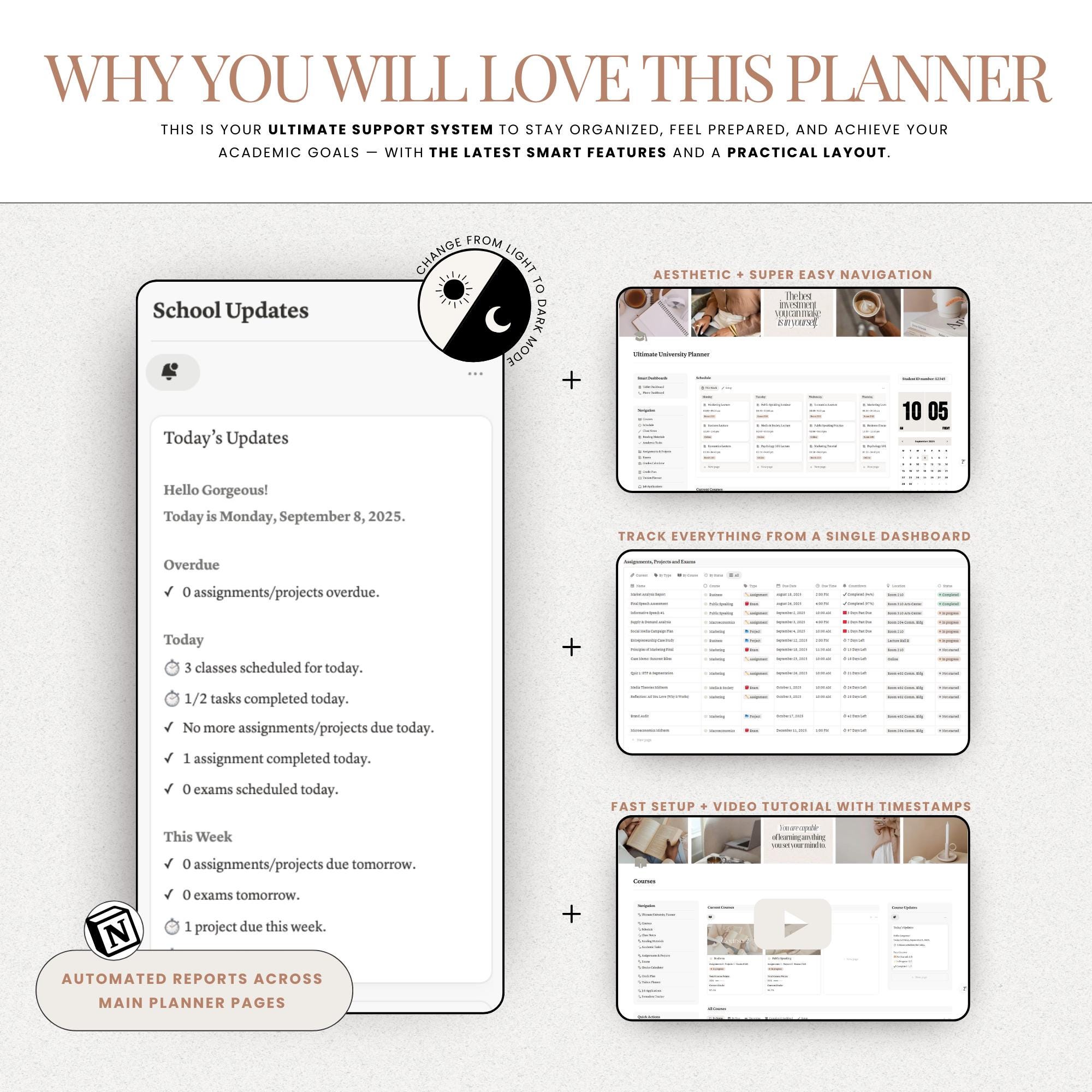 Notion University Planner Academic Planner Assignment Tracker Student ...