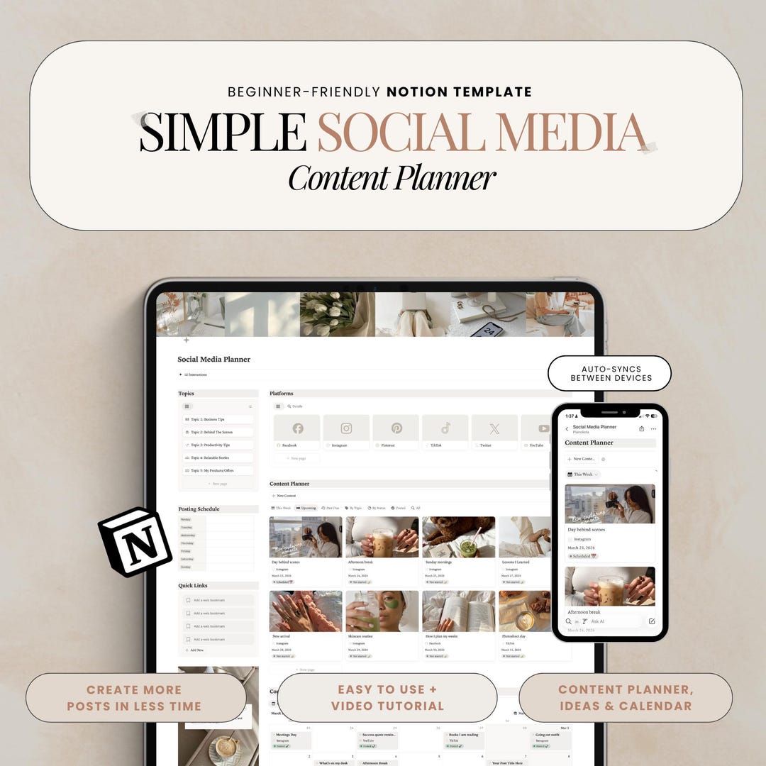Notion Social Media Planner Template: Content Creator Planner Social ...