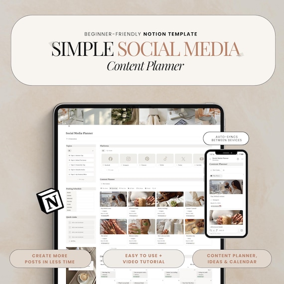 Notion Social Media Planner Template: Content Creator Planner Social Media Manager Notion Content Calendar Social Media Content Planner
