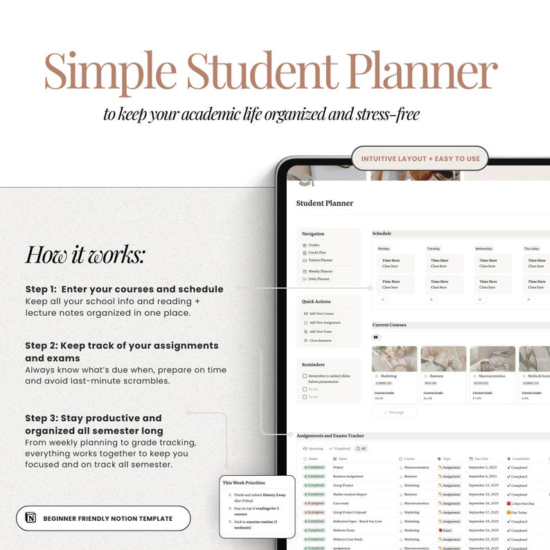 Student Notion Template Academic Planner Student Planner Notion ...