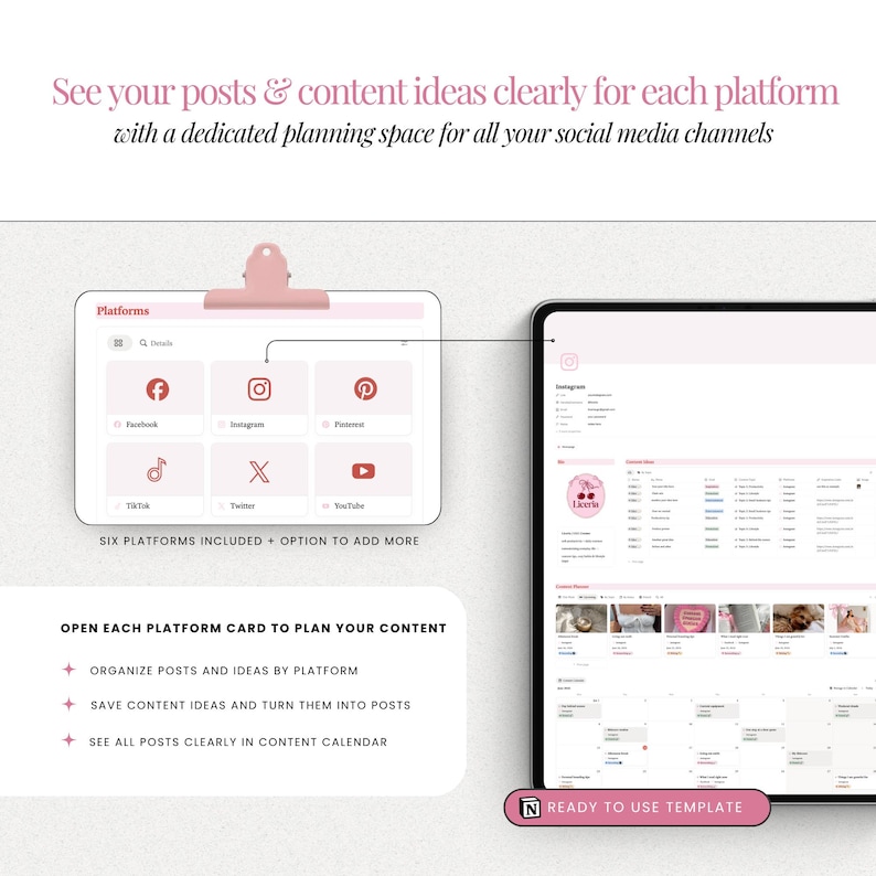 TikTok planner, Youtube planner, Instagram planner
