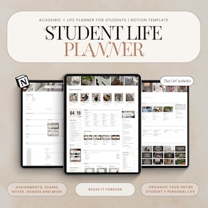 Notion Student Planner, College Planner, University Planner, That Girl Notion Template, All-In-One Academic Planner