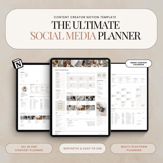 Social Media Content Planner Notion Template Content Creator Planner Content Calendar Social Media Manager Notion Content Planner