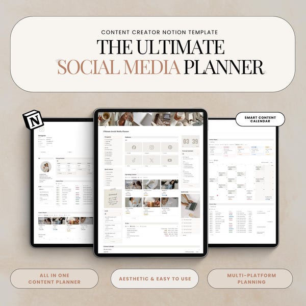 Social Media Content Planner Notion Template Content Creator Planner Content Calendar Social Media Manager Notion Content Planner