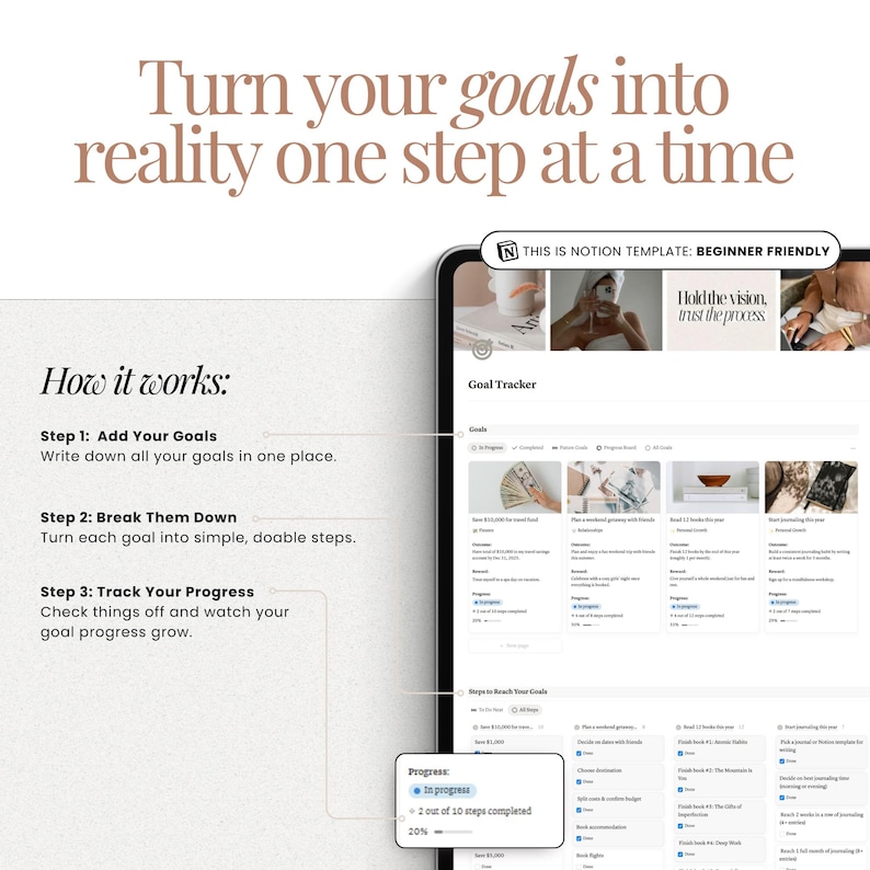 Digital goal planner - action plan and goal progress tracker Notion
