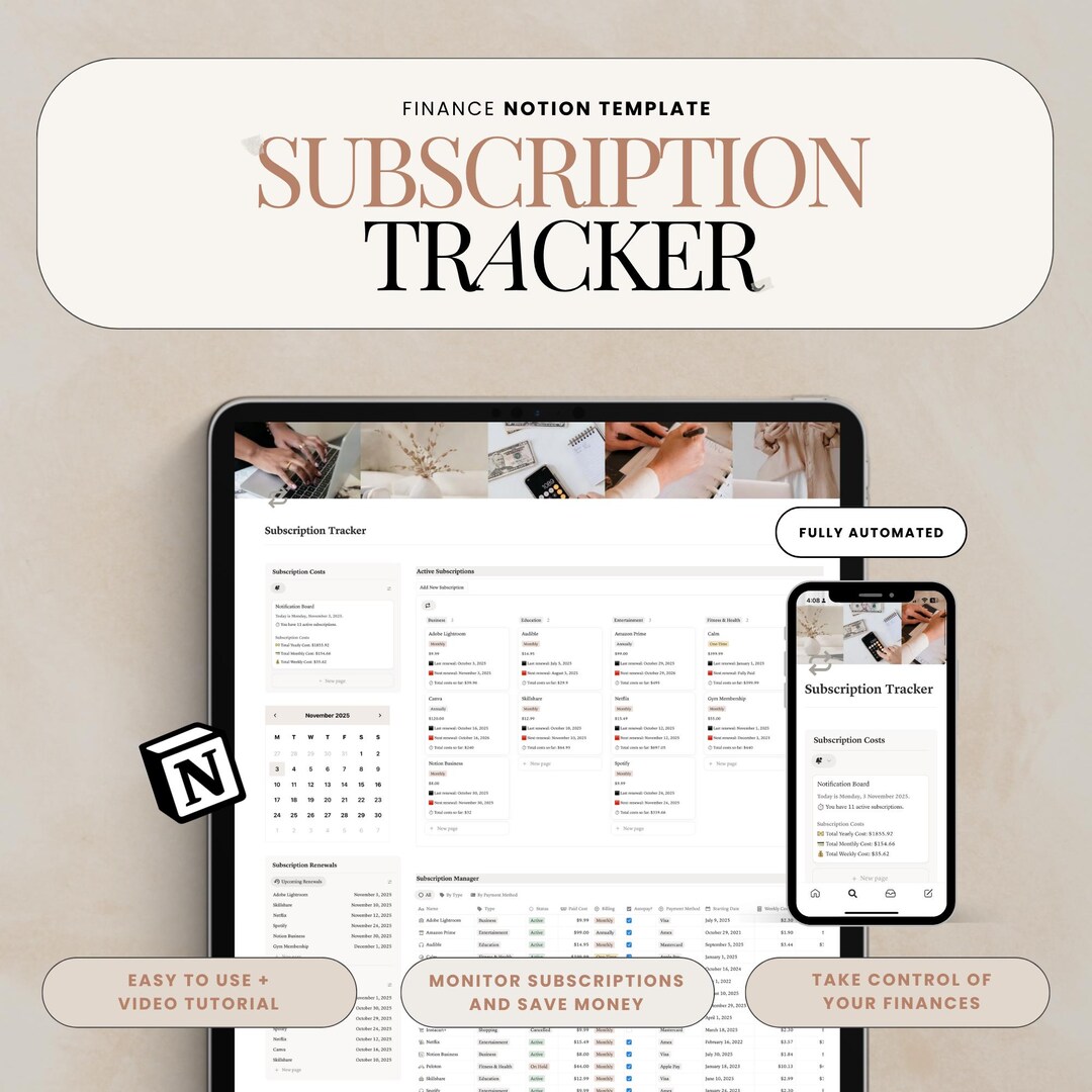 Subscription Tracker Notion Template Expense Tracker Bill Tracker ...