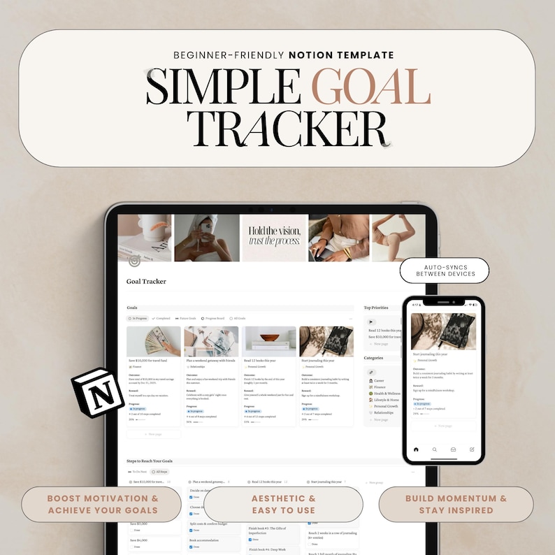Goal tracker Notion template