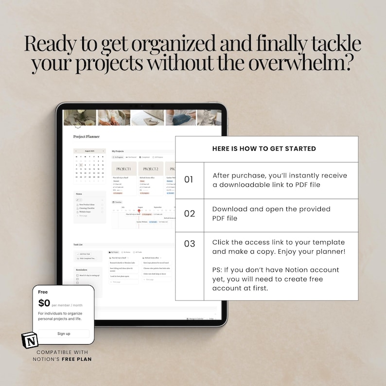 Productivity planner small business notion