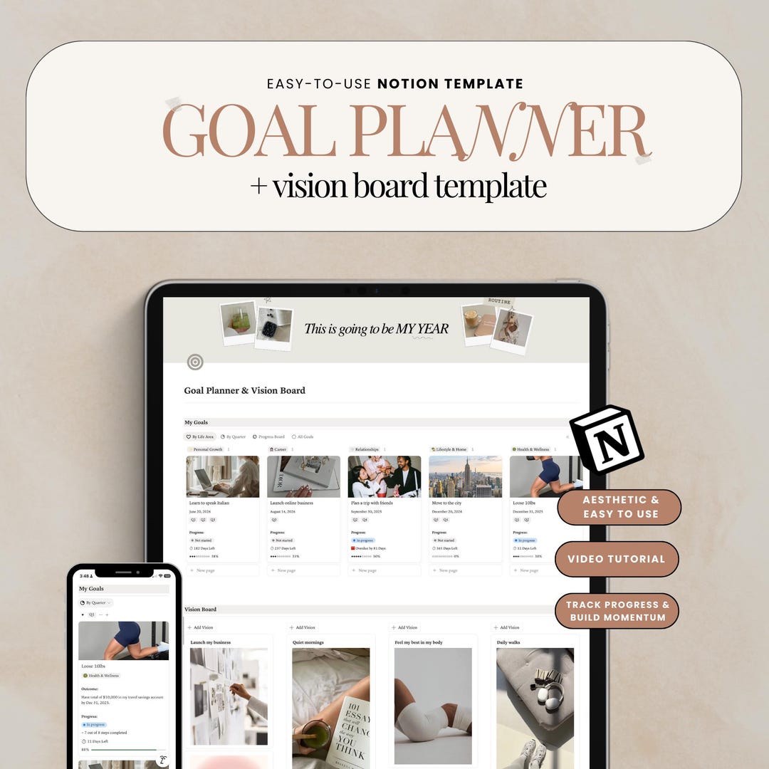 Notion Goal Planner Vision Board Template Goal Setting Template 2026 ...