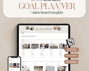 Notion Goal Planner Vision Board Template Goal Setting Template 2026 Goal Tracker Action Plan Smart Goals Aesthetic Notion Template