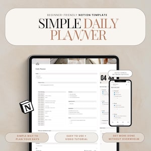 Planificador diario Notion: Planificador digital sencillo, lista de tareas diarias, planificación por bloques de tiempo, agenda diaria, planificador minimalista.