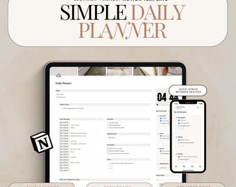 Plantilla de Notion para planificador diario con bloqueo de tiempo / Horario diario / Planificador por horas / Lista de tareas diarias / Plantilla minimalista de planificador diario para Notion