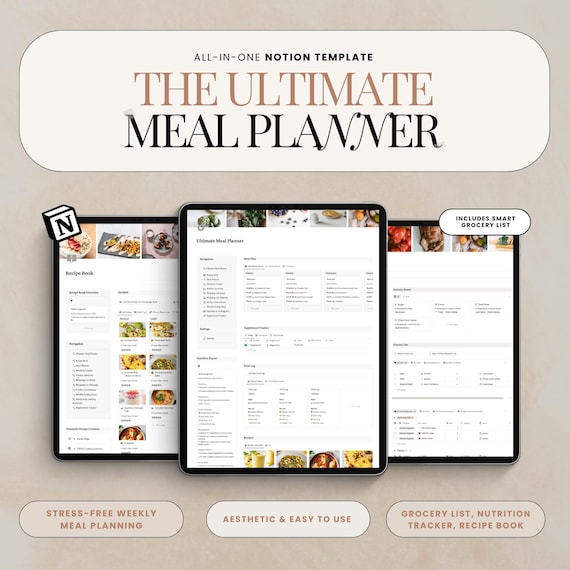 Notion Meal Planner Template Weekly Meal Plan Digital Recipe Book Food Journal Meal Prep Grocery List Nutrition Tracker