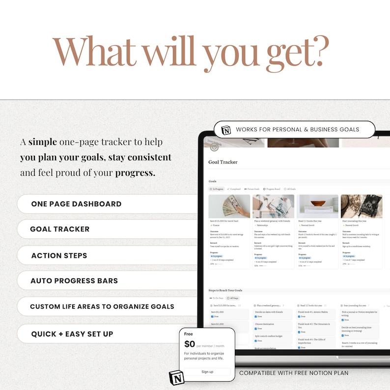 Notion planner Goal tracker