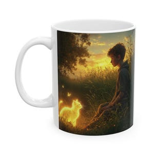 The Little Prince & Ghost Cat Friendship Ceramic Mug | Story-Inspired Sunset Drinkware