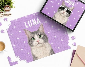 Personalized Pet Photo Puzzle, Custom Dog or Cat Jigsaw Puzzle with Name, Pet Portrait Puzzle from Photo, Unique Gift for Pet Lovers