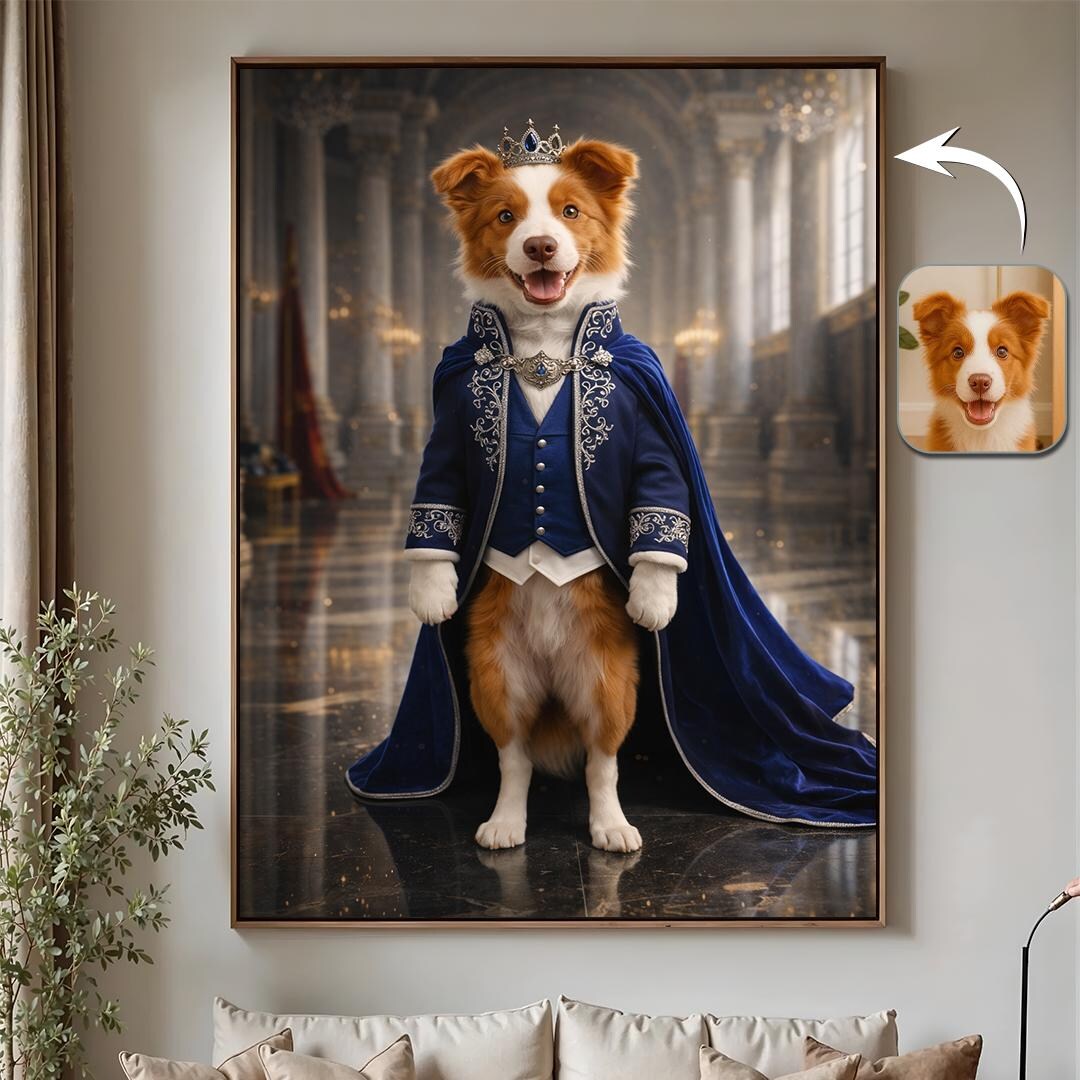 Custom Royal Prince Dog Portrait From Photo | Personalized King Pet ...