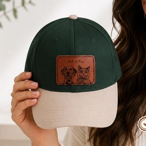 Your Pet on a Leather Patch Hat, Personalized Dog And Cat Photo Trucker Cap with Name, Custom Hat for Pet Lovers, Dog Mom & Cat Dad Gift