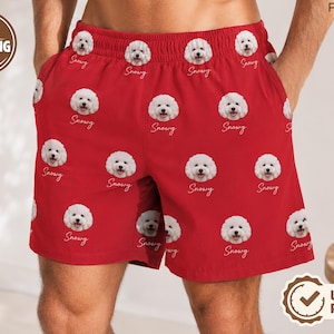 Costume da bagno personalizzato con la faccia del tuo animale domestico, costume da bagno personalizzato con foto del cane, pantaloncini da bagno con la faccia del cane, costume da bagno personalizzato per cani, pantaloncini da spiaggia con la faccia dell'animale domestico, regalo per papà di cani