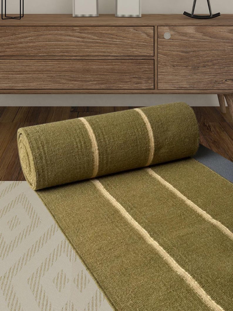 Earthy Fun Runner Rug Wool Stairs Runner Rug | Earthy Green Runner Rug, Handwoven Rug for ...