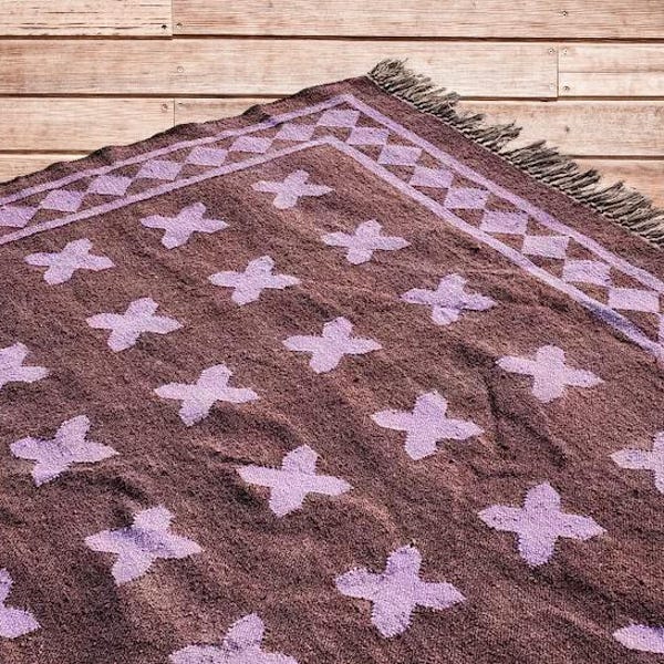 Wool jute Kilim Handwoven rug Chocolate Purple color Area Rug living room Bedroom Hallway Kitchen Entryway rug, kilim Carpet Handmade rug