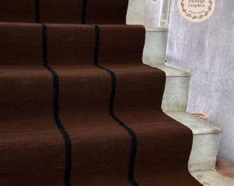 Stair Wool Runner - Earthy Brown Kilim Runner For Staircase | Bedside | Entryway | Kitchen | Flatweave Modern Decor Runner - Striped Runner
