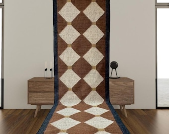 Brown kilim Stair Hallway Jute Handmade Runner Rug, Handwoven Turkish Stair Decor Runner, Entryway Home and Living Room Gift Runner Rug