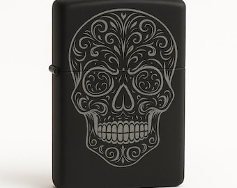 Skull Zippo Style Lighter with Tin – Custom Engraved Zippo Style Lighter - Skull Design Lighter