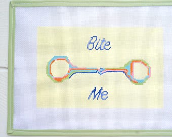 "Bite Me"-Bite Me-Bite - Handbemalte Stickerei auf Leinwand