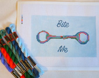 "Bite Me"-Bite Me-Bite - Handbemalte Stickerei auf Leinwand