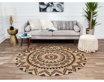 Handgewebter Jute Teppich: Rustikaler Boho Runder Bodenteppich