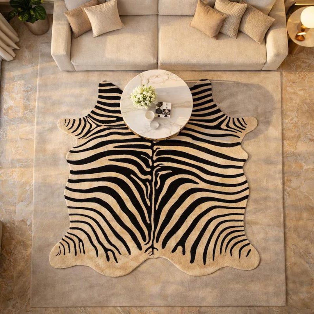 6x7 Rug Zebra Print Area Rug, Animal Hide Shape Rug, Black White Modern Rug ...