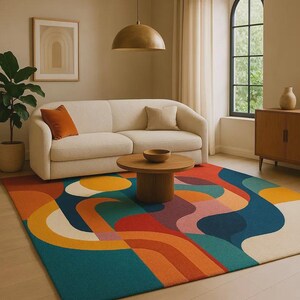 Handmade Abstract Geometric Rug: Bold Colors, Modern Boho Style