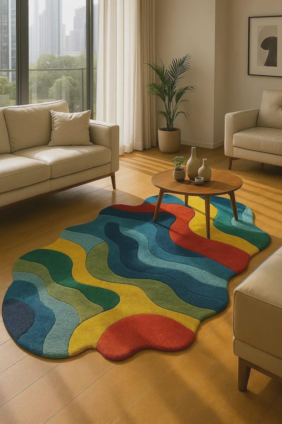 Colorful Wave Rug – Retro 70s Abstract Area Carpet for Living Room ...