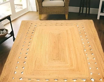 Hand Braided Jute Rug: Scalloped Bohemian Area Rug