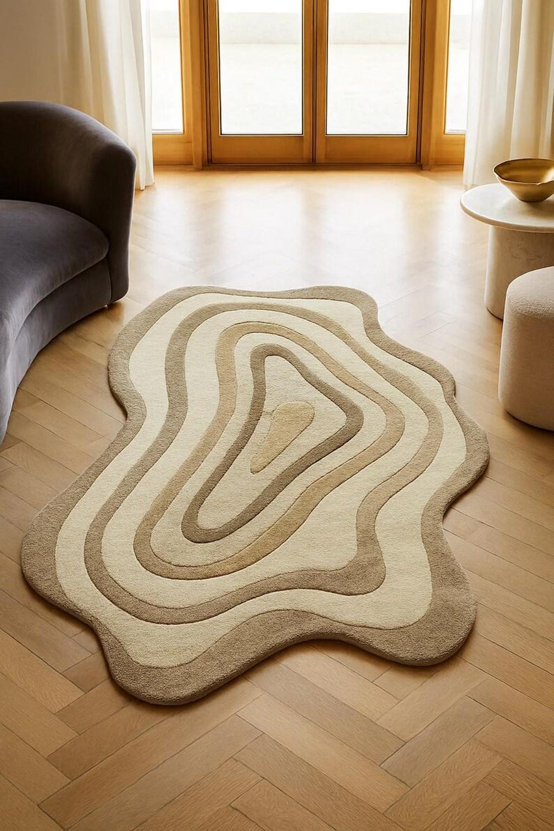 Topography Rug Pattern Beige Topographic Wool Rug – Modern Abstract Neutral Carpet - Etsy