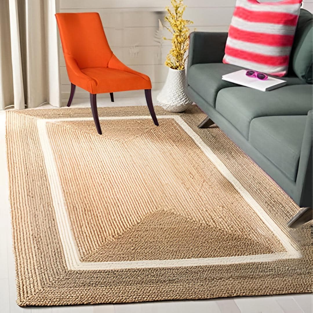 Border Joint Rug Handwoven Jute Area Rug: Braided Border, Bohemian Rug - Etsy