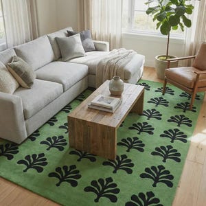 Handmade Green Leaf Pattern Rug, Custom Sizes Available