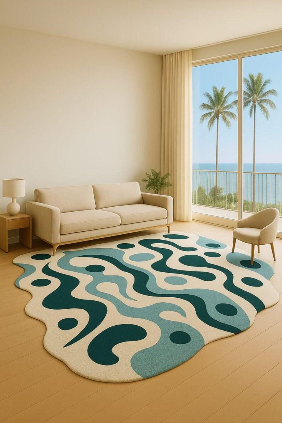 Modern Abstract Wave Rug – Hand-tufted New Zealand Wool, Irregular ...