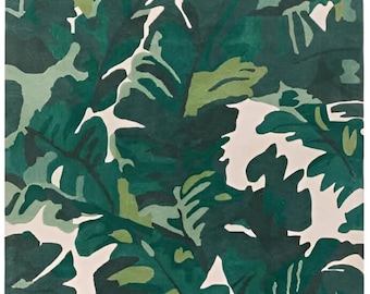 Handmade Tropical Leaf Wool Rug, Botanical Jungle Design