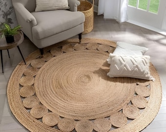 Handmade Braided Jute Rug: Eco Friendly Vegan Scalloped Rug