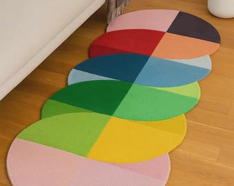 Rainbow Colorful Hand Tufted Wool Circle Rug, Round Dopamine Decor Accent Carpet, Modern Abstract Nursery Playroom Decor, Custom Size