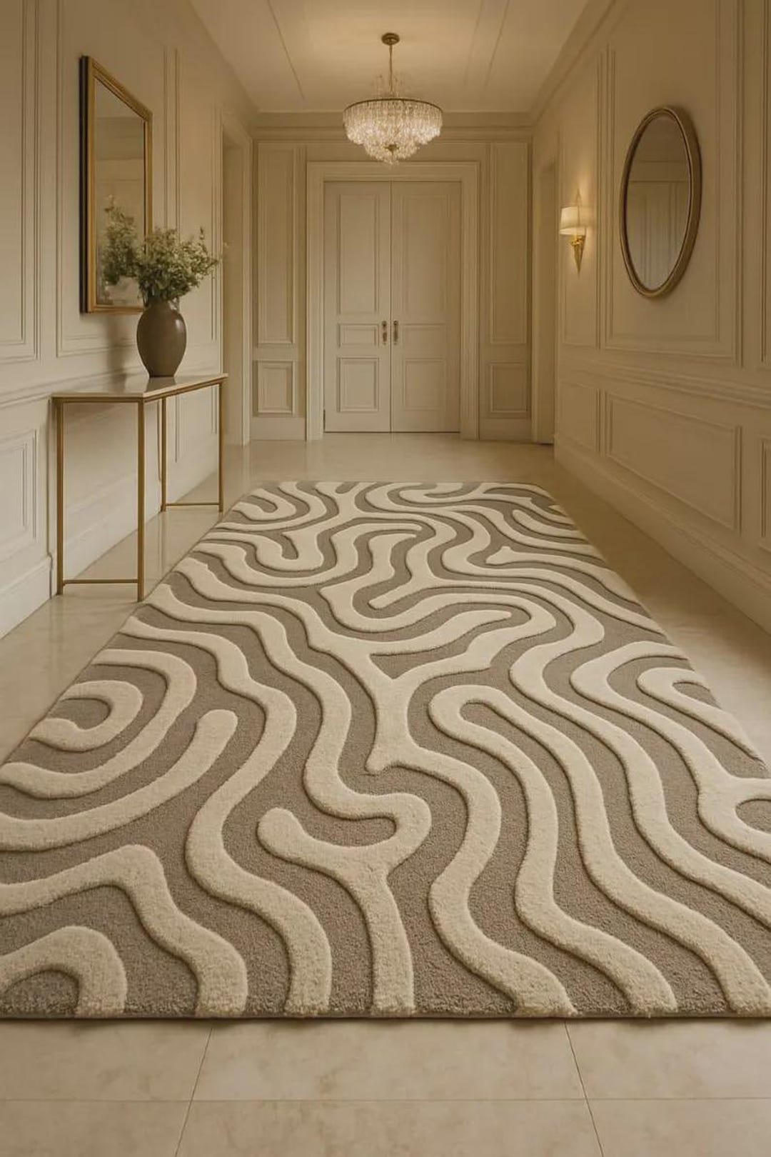 Hand Tufted Wool Wave Rug | Neutral Abstract Design - Etsy