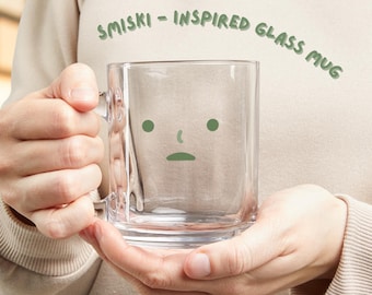 Smiski Inspired Glass Mug | Minimalist Kawaii Face Mug – Clear Glass Japanese Aesthetic Drinkware, Cute Collectible Gift for Tea Lovers