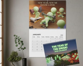 Smiski Inspired 2026 Calendar: Glow in the Dark Seasonal Desk Planner | Kawaii Aesthetic Office Gift