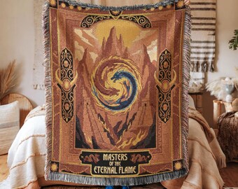 ATLA Inspired Sun Warriors Woven Blanket, Fire Nation Retro Anime Art
