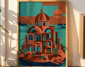 Hotelposter im Stil von Porco Rosso, Wandkunst im Mid-Century-Modern-Stil, Retro-Geometrie-Anime-Dekor, Ghibli-Druck