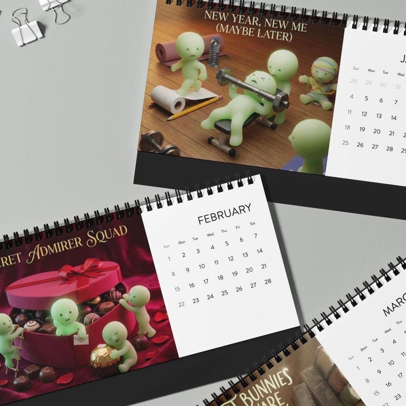 Smiski Inspired 2026 Calendar | Kawaii Aesthetic Mini Figure Art | Monthly Planner Gift image 2