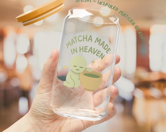 Matcha glazen beker 16oz geïnspireerd op Smiski | Bamboe deksel en rietje – Matcha Made in Heaven schattig kawaii drinkgerei cadeau voor theeliefhebbers